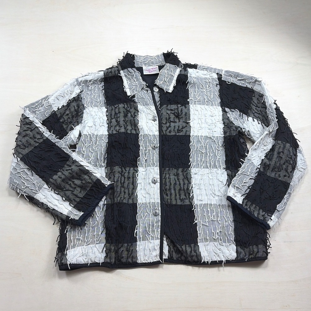 Pretty Woman Collection Black White Plaid Eyelash Texture Cotton Jacket Medium